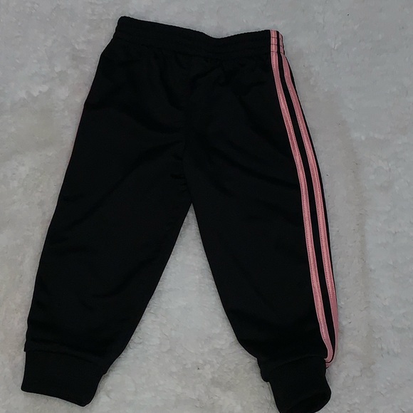 ADIDAS BLACK JOGGERS WITH THREE PINK STRIPS - Picture 2 of 4